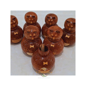 Cute Handcrafted Coconut Wooden <b>Toothpick</b> Animal Shape Case Container Dispenser Holder Lid Eco-Friendly Durable Large Capacity - Product Image 1