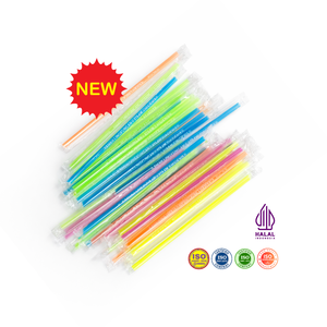 Pajitas de plástico desechables de colores, 8 mm de diámetro, 200 mm de longitud, envueltas individualmente para fiestas y uso casual. - Product Image 5
