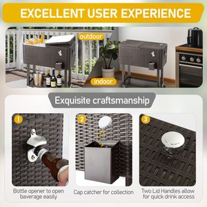 Contenitore Termico Quadrato in Rattan da 80QT con Ripiano, Motivo Personalizzato, Impermeabile, in Metallo PP Ferro Acciaio per Alimenti, Lattine, Vino, Uso in Giardino - Product Image 1