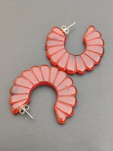 Fashion Resin <b>Fan</b> Shape Earrings Red Translucent Cut Design Exquisite Style Jewelry - Product Image 2