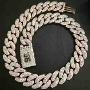 สร้อยคิวบันฮิปฮอปประดับเพชรโมอิสซาไนต์ ขนาด 24 มม. ดีไซน์โมเสคเงินแท้ 925 ประดับเพชรเต็มเส้น สวยหรู เหมาะสำหรับทั้งชายและหญิง เป็นของขวัญสุดพิเศษ - Product Image 3