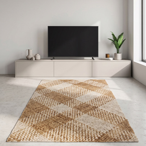 Textured Handwoven Jute <b>Rug</b> Modern Anti-Slip <b>Beige</b> <b>Cream</b> Geometric Pattern Flatweave Living Room Home Decor - Product Image 1