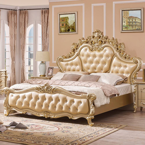 Lit King Size Capitonnée Or Royal Premium, Style Baroque Européen, Ensemble de Chambre de Luxe, Meubles de Maison en Bois d'Acajou, Lit Principal - Product Image 2