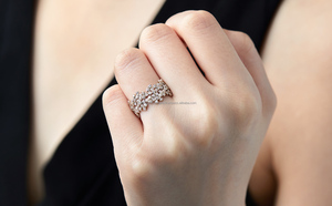 วงดนตรีงานแต่งงานสีเงิน925โบราณพร้อมเพชรจำลองที่ไม่ซ้ำกันหินกลมและแหวนเพชรโมอิสซาไนต์ที่สวยงามหรือของขวัญ - Product Image 3