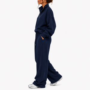 Survêtement d'hiver décontracté pour femme avec logo personnalisé, grandes tailles, fermeture à cordon, 100 % coton respirant, sweat-shirt et pantalon de survêtement - Product Image 1