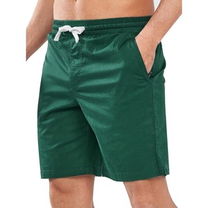 Shorts de plage décontractés vert foncé pour hommes, taille élastique avec cordon de serrage, en mélange de coton léger, pour l'été, les vacances et les loisirs en extérieur - Product Image 6
