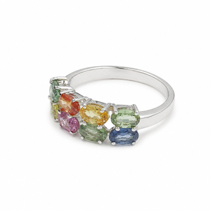 Multi Sapphire Classic <b>Ring</b> in 925 Sterling Silver <b>Rhodium</b> Plated Prong Setting for Anniversary & Engagement - Product Image 5