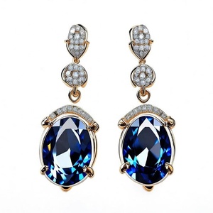 Boucles d'oreilles pendantes pour femmes avec zircon argenté et bijoux de mariage en pierre bleue pour femmes et filles - Product Image 2
