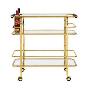 Carrito de Servicio Industrial Metálico para Hotel con 2 Estantes de Madera y 4 Ruedas Giratorias, Mueble Comercial Resistente - Product Image 5