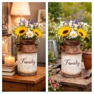 Vase en métal galvanisé Headway avec motifs, style antique rétro, pot de fleurs rustique vintage, porte-fleurs rustique, décoration ferme - Product Image 4