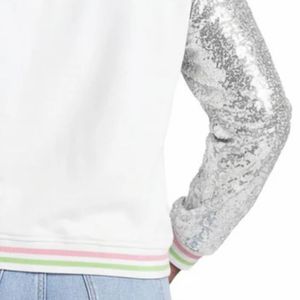 AKA Silver Star <b>Sequin</b> Bomber <b>Jacket</b> Women White Zip Up Coat Sparkle Sleeve Stylish Greek Sorority Casual Fashion Outerwear - Product Image 6