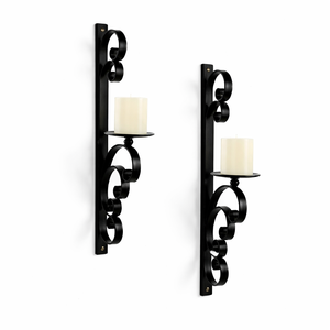Elegante Juego de Candelabros de Pared de Metal Negro, Diseño Clásico con Motivos Curvos, Construcción Robusta, Luz Ambiental Suave, Perfecto para Decoración Moderna del Hogar - Product Image 1