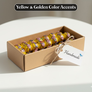 Perles de verre jaunes de style Murano, 16 mm |   Perles décoratives à pois bleus et accents floraux roses, longueur de brin de 8 pouces pour bijoux - Product Image 5