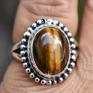 Oxidized Sterling Silver Tiger Eye <b>Ring</b> Vintage Oval Crystal Boho Statement Jewelry <b>for</b> <b>Men</b> and Women Fine <b>Rings</b> - Product Image 5
