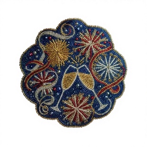 Luxury Handmade <b>Beaded</b> Durable Modern Firework Design Embroidered Round Drink <b>Coaster</b> Home Decor Gift - Product Image 1