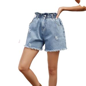 2025 pantalones cortos vaqueros de cintura alta para mujer, ropa de calle, bolsillos lavados desgastados con pantalones cortos rectos informales elásticos - Product Image 4