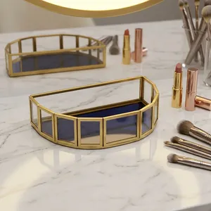 Modern Luxury Brass/<b>Glass</b> Storage <b>Tray</b> with Irregular Shape Jewelry Organization for Desk & Table Use Home Decor - Product Image 1