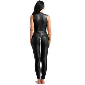 Body moulant sexy en similicuir PU pour femme, avec fermeture éclair, sans manches, taille unique, tenue de club en cuir - Product Image 4