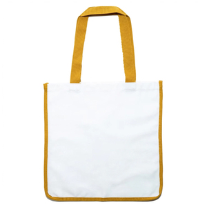 Custom Logo <b>Canvas</b> <b>Tote</b> Bag Medium Size White with Navy Trim Carry Handles Reusable for Daily Use - Product Image 4