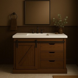 Mueble de Baño con Puerta Corredera de 48 Pulgadas TPF-BV48-C, Mueble de Madera Multicolor, Embalaje Plano KD, Fabricación OEM en Vietnam - Product Image 1