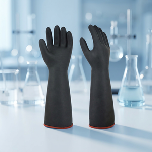 Gants en caoutchouc naturel de latex industriel de sécurité, résistants aux acides, aux alcalis et aux huiles, surface lisse noire, orange, 35 cm, usage intensif - Product Image 5