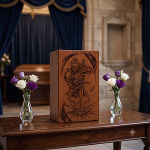 Urna de Madera Hecha a Mano, Caja Conmemorativa Grabada, Urna Funeraria Estilo Americano, Color Marrón, Suministros Funerarios - Product Image 2