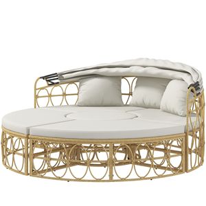 Set di Mobili da Giardino con Lettino Rotondo da Esterno, Tettoia Retrattile e Divano Sezionale in Rattan PE con Cuscini - Product Image 1