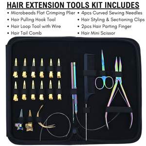 Kit d'outils de pose d'extensions capillaires en acier inoxydable de qualité supérieure, comprenant des pinces à sertir les perles plates, un outil à boucles Microlink et un peigne de précision - Product Image 2