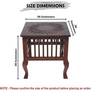 Wooden Side <b>Table</b> Square Accent <b>Table</b> Carved Sunburst Top <b>Bedside</b> End <b>Table</b> Home Decor - Product Image 2