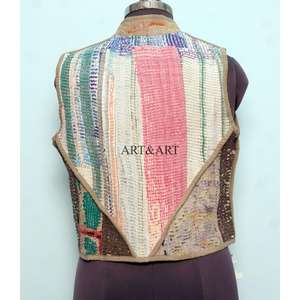 Venta al por mayor: Nuevos chalecos cortos de algodón Kantha sin mangas para mujer, con bolsillos, ecológicos, transpirables y casuales. - Product Image 5