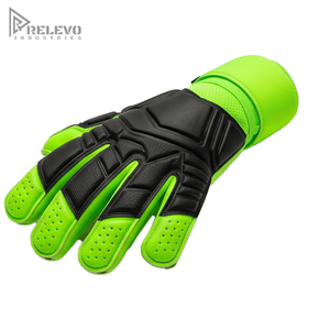 Custom Neon Goalkeeper Gloves Roll Finger Hybrid Cut Micro Perforated Palm Moulded Black Rubber Backing Elastic Wrap <b>Strap</b> - Product Image 2
