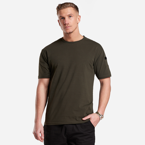 T-shirt homme vert olive foncé à manches courtes, coupe classique, col rond, uni, avec empiècements aux manches, basique - Product Image 1