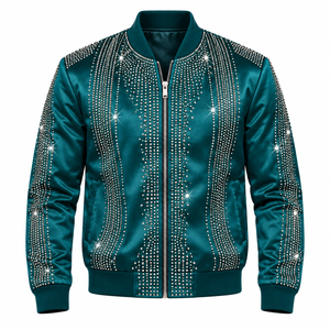 Chaquetas de Satén con Pedrería para Hombre, Chaqueta Bomber Brillante con Cristales y Lentejuelas, Estilo Hip Hop, Ropa de Calle para Fiesta - Product Image 6