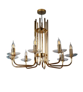 Lustre moderne en métal doré, luminaire suspendu de luxe à 6 lumières, contemporain pour salle à manger et salon - Product Image 1