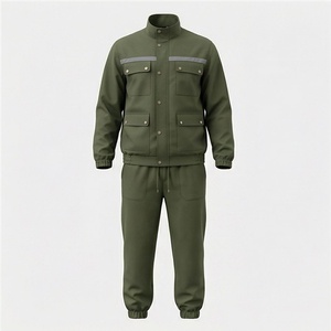 Survêtement coupe-vent vert pour homme, manches longues, col montant, couleur unie, polyester et coton, tenue décontractée d'automne, coupe régulière - Product Image 1