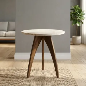 Modern Round <b>Marble</b> Top Side <b>Table</b> With Solid Wood Tripod Base Handmade Accent End <b>Table</b> for Living Room Bedroom - Product Image 5