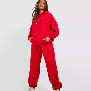 <b>Women</b> Red Solid Streetwear Tracksuit Set Full Sleeve Sporty Hooded <b>Joggers</b> Side Stripe Regular Fit Winter Woven <b>Fleece</b> - Product Image 5