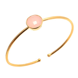 Bracelet manchette en pierre de calcédoine rose et or d'inspiration exquise pour une touche d'élégance et de charme - Product Image 2
