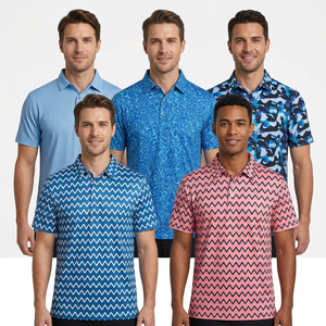 Chemises polo à manches courtes pour hommes, imprimées, motif géométrique, séchage rapide, décontractées, en polyester tricoté, coupe classique - Product Image 2