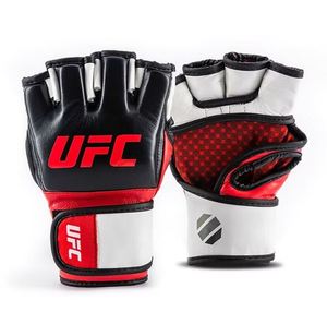 UFC MMA <b>Gloves</b> <b>Black</b> Red PU Leather Half Finger Closure Adult Martial Arts Training Gear Custom Logo Unisex Digital Printing - Product Image 1