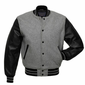 Men's High Street Style <b>Long</b> Sleeve College <b>Jacket</b> with Real <b>Leather</b> Front Breathable Wool Custom Logo-for Summer and Winter - Product Image 1