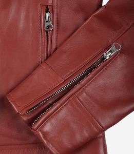 DARKRY Blouson de moto pour femme en cuir véritable rouge, coupe ajustée, coupe-vent, écologique, style Cafe Racer, en tissu satiné, hiver - Product Image 5