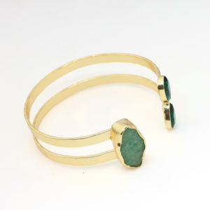 Brazalete Hecho a Mano con Jade Verde y Cuarzo Esmeralda Chapado en Oro de 18K, Joyería de Piedras Preciosas Naturales, Regalo para Ella - Product Image 6