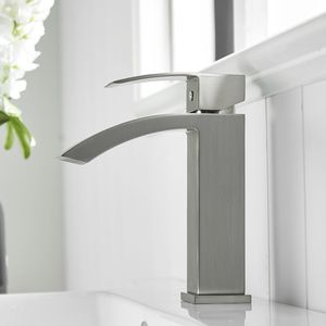 Rubinetto Moderno Monocomando Monoforo per Lavabo Bagno, Finitura Nichel Spazzolato, Rubinetto Monocomando per Lavabo Vanity - Product Image 4
