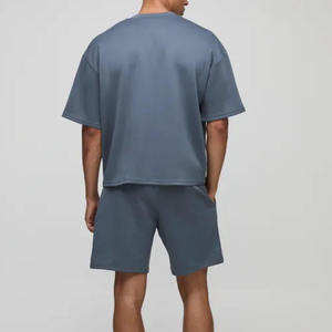 Ensemble de survêtements d'été 2026 personnalisés avec logo pour hommes, 2 pièces, t-shirt à manches courtes col rond 100 % coton tissé à séchage rapide et short de jogging - Product Image 5