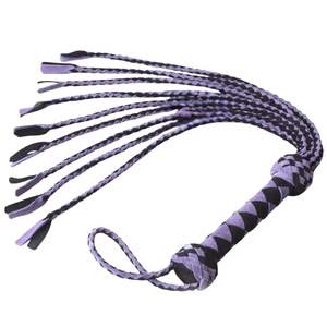 Real Leather Flogger Whip with Long Falls Reinforced Handle Base Steel Buckle 3.5cm Width - Product Image 1