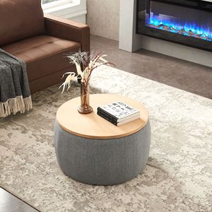 2 in 1 Function Round <b>Storage</b> Ottoman Dark Grey (25.5"x25.5"x14.5") Work As End Table and Ottoman <b>Stools</b> & Ottomans" - Product Image 3