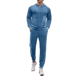 Ensemble de survêtement en velours pour homme avec logo personnalisé, hiver, deux pièces, veste à capuche zippée en velours doux, pantalon à taille élastique, vêtements de sport - Product Image 6