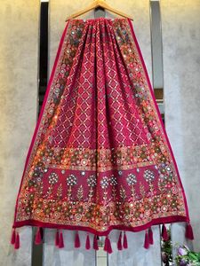 Dupatta en georgette khadi pure de qualité supérieure, avec un design lourd de meenakari et des broderies miroir faites à la main, 2,6 mètres, pour tenue ethnique festive. - Product Image 2