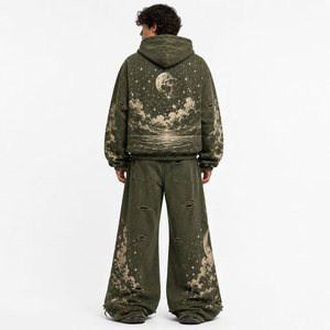 Conjunto Deportivo Unisex con Capucha, Diseño Color Block con Estampado de Estrellas, Poliéster, Estilo Urbano, Pantalones Jogger, Otoño, Corte Holgado - Product Image 6